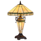 Capulina Tiffany Table Lamp 3-Light with Nightlight 16X16X24 Inches Cream Style Stained Glass Mother-Daughter Vase Desk Light Decor for Living Room Bedroom